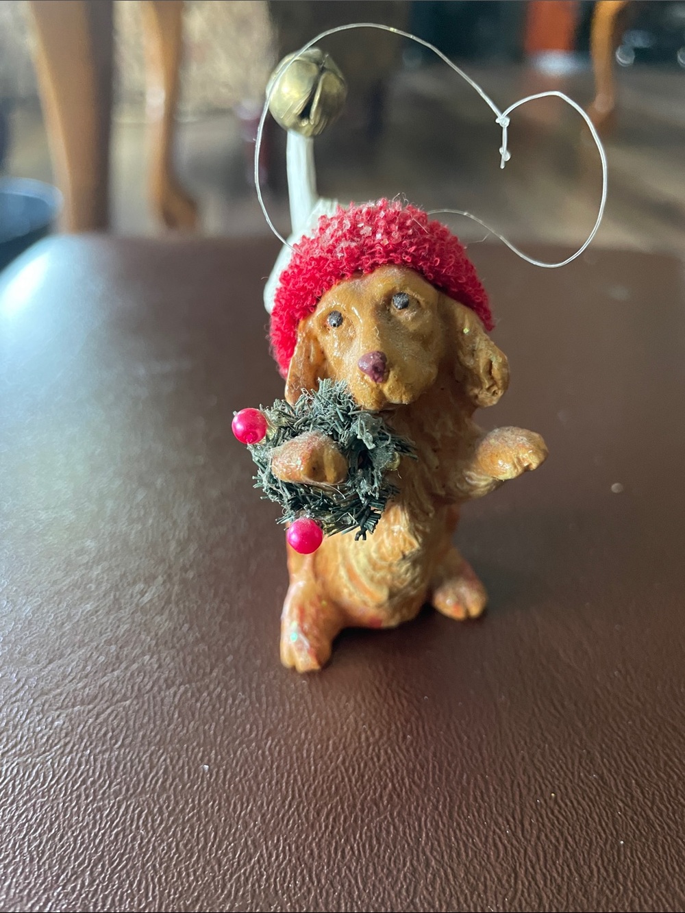 VTG Festive Dog Ornament with Hat and Wreath